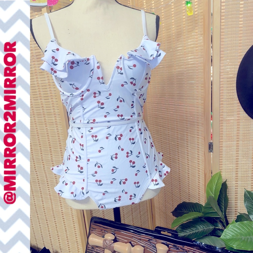 NWOT SHEIN Cherry One Piece Swim Suit Lg